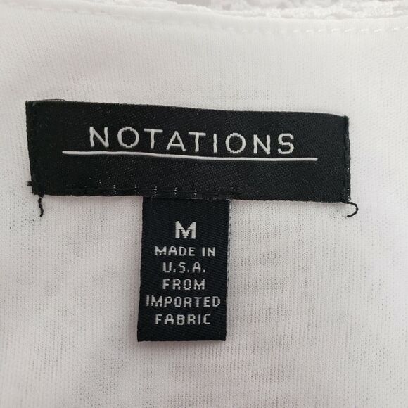 Notations Women’s Top Medium White Lace Overlay Short Sleeve Lined Asymmetrical - Picture 8 of 10